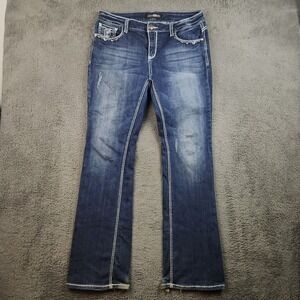Cello Jeans Women‎ 14/15 Bootcut Heavy Embellished Stretch Whiskered Distressed